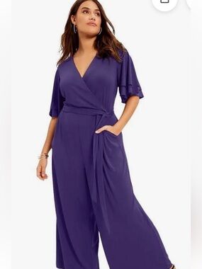 Purple Wrap-Front Wide Leg Jumpsuit